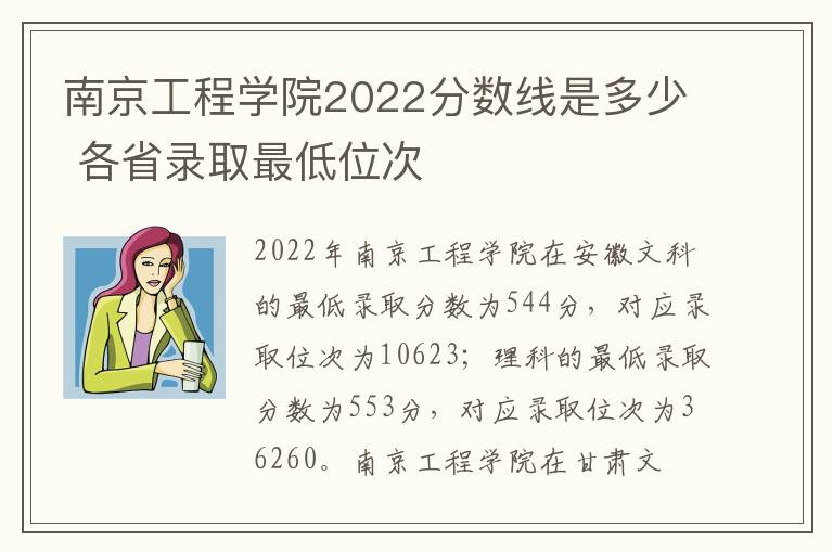 南京工程学院2022分数线是多少 各省录取最低位次