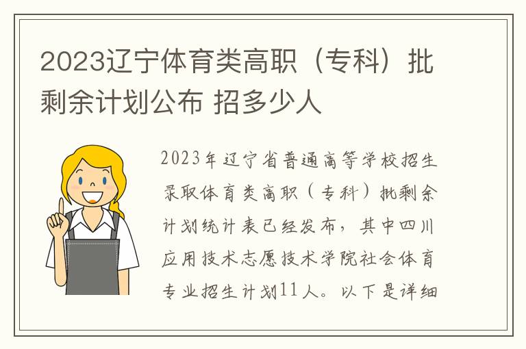 2023辽宁体育类高职（专科）批剩余计划公布 招多少人