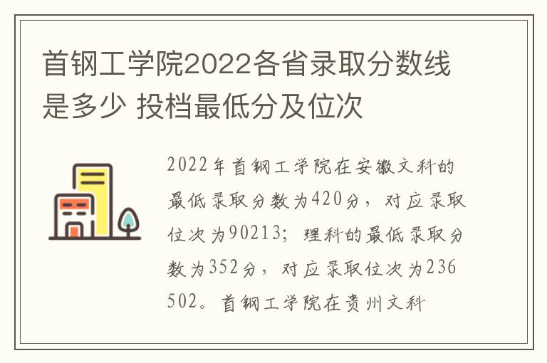 首钢工学院2022各省录取分数线是多少 投档最低分及位次