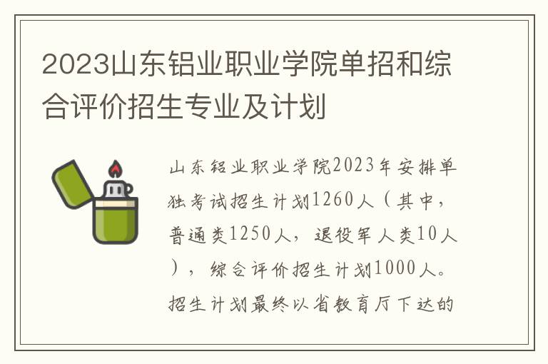 2023山东铝业职业学院单招和综合评价招生专业及计划