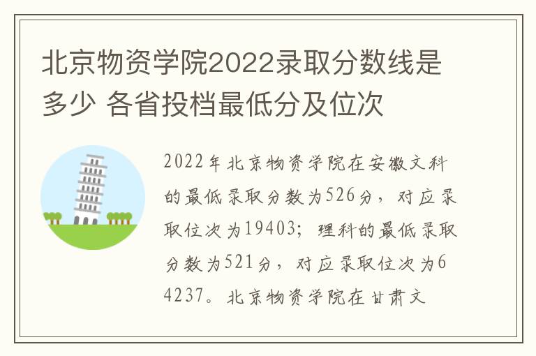 北京物资学院2022录取分数线是多少 各省投档最低分及位次