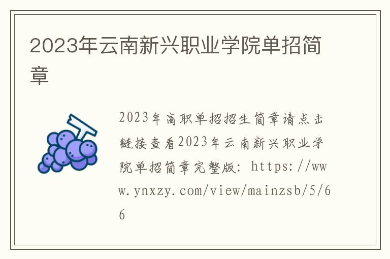 2023年云南新兴职业学院单招简章