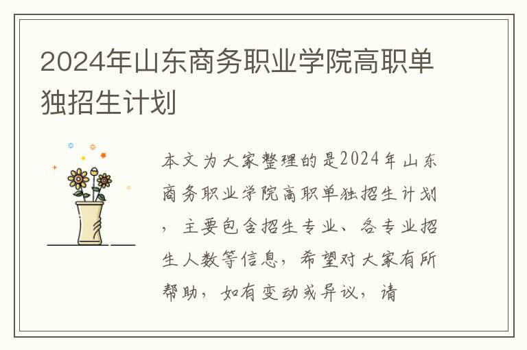 2024年山东商务职业学院高职单独招生计划