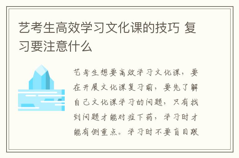 艺考生高效学习文化课的技巧 复习要注意什么