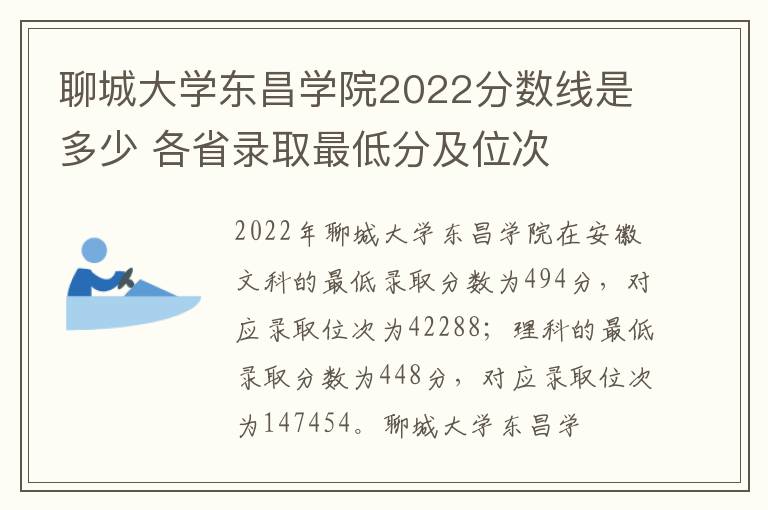 聊城大学东昌学院2022分数线是多少 各省录取最低分及位次