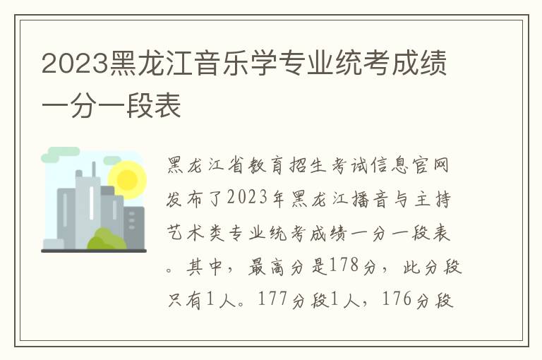 2023黑龙江音乐学专业统考成绩一分一段表