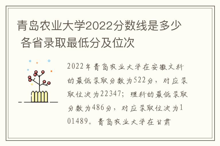 青岛农业大学2022分数线是多少 各省录取最低分及位次