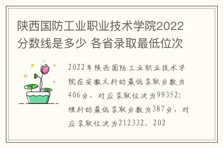 陕西国防工业职业技术学院2022分数线是多少 各省录取最低位次