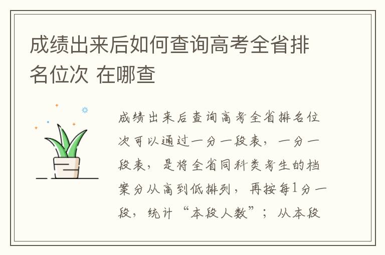 成绩出来后如何查询高考全省排名位次 在哪查